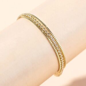 Dainty Tennis Trio Layer Bracelet, Box Chain Bracelet, One Clasp